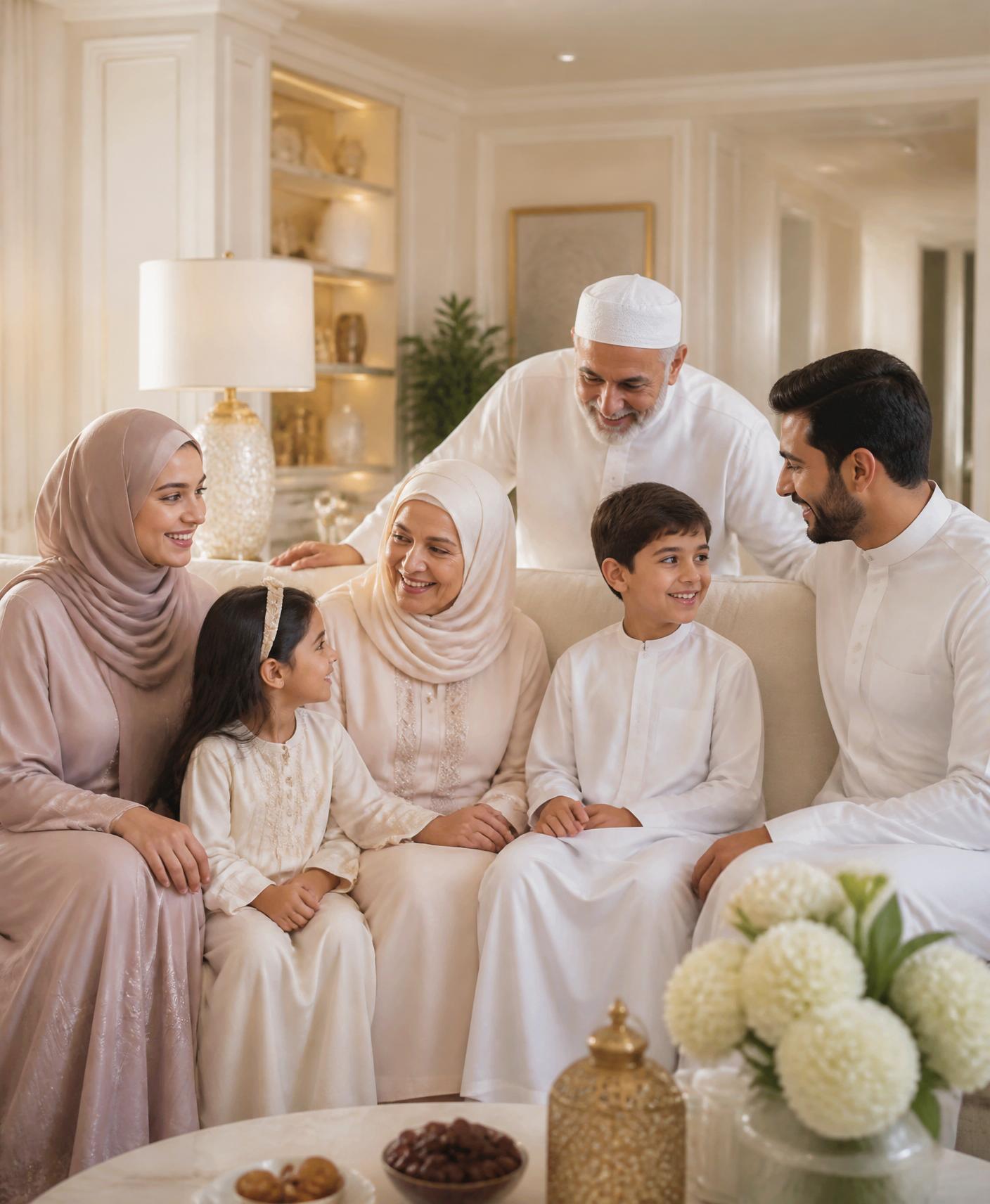 A Muslim family gathered together